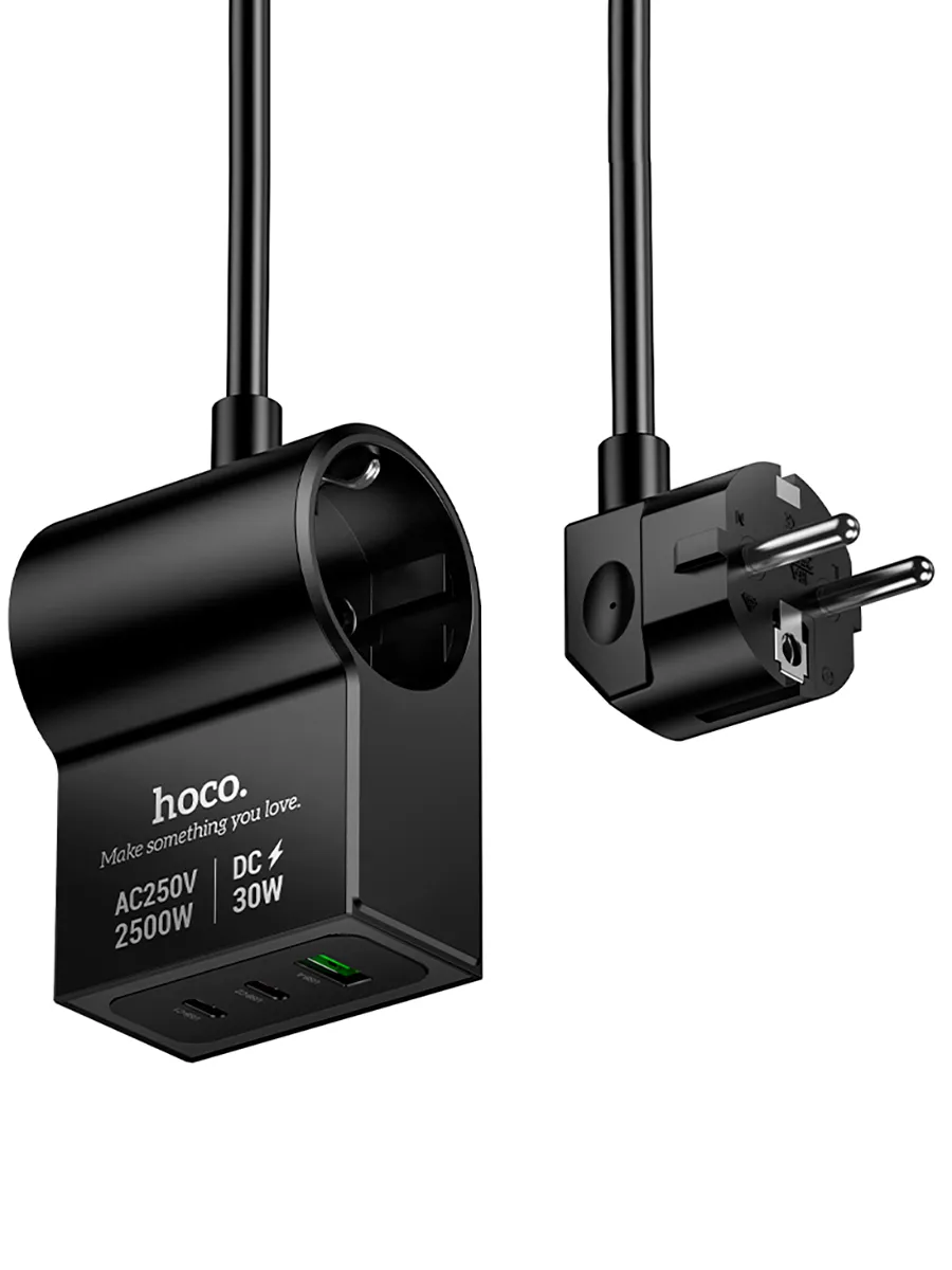 Купить сетевой фильтр hoco ac33 (pd30w/2c1a)(eu/ger) (l=1.5m) чёрный в ...