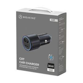 АЗУ Breaking C07, USB-A + USB-C, QC 3.0, PD 36W, 3A (Черный) 