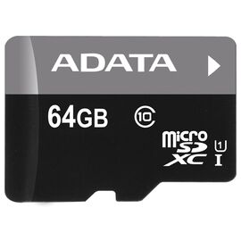  Карта памяти ADATA Micro SDXC 64GB Class10 W/AD AUSDX64GUICL10-RA1 