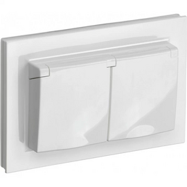  Розетка IEK Brite РСбш12-3-44-БрБ (BR-R26-16-44-K01-F) силовая двойн. скрыт. зазем. штор. крыш. IP44 белый (упак. 1шт) 