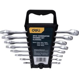 Набор ключей комбинированных Deli DL130008A 8 шт 6,8,10,12,14,15,17,19мм, матовая хромированная поверхность, пластиковый кейс 