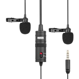  Микрофон BOYA BY-M1DM, петличный, Jack 3.5mm, черный, двойной всенаправленный (B) 