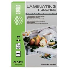  Пленка для ламинирования Cactus 80мкм A5 (100шт) глянцевая 154x216мм CS-LPGA580100 