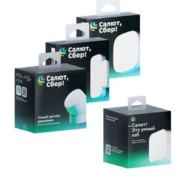  Комплект SBER SBDV-00068R датчик открытия, датчик движения, умная кнопка, хаб белый 