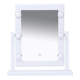  Зеркало BRABIX 609334 для макияжа гримерное, 6 LED-ламп, 3 режима свечения, размер 21х29см, работа от USB или 4хAA белый 