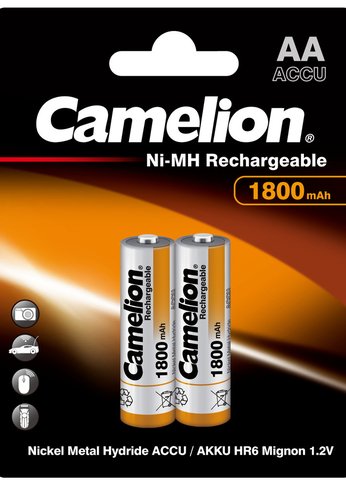 Аккумулятор Camelion AA-1800mAh Ni-Mh BL-2 (NH-AA1800BP2, аккумулятор,1.2В)  (2 шт. в уп-ке)