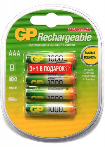 Аккумулятор GP 100AAAHC3/1 AAA NiMH 1000mAh (промо:3+1) (4шт)