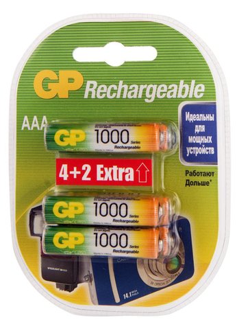 Аккумулятор GP Rechargeable 100AAAHC4/2 AAA NiMH 1000mAh (6шт) блистер