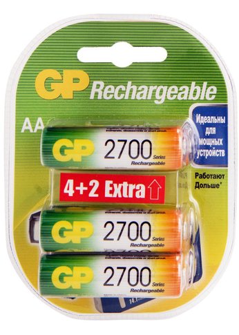 Аккумулятор GP Rechargeable 2700AAHC4/2 AA NiMH 2700mAh (6шт) блистер