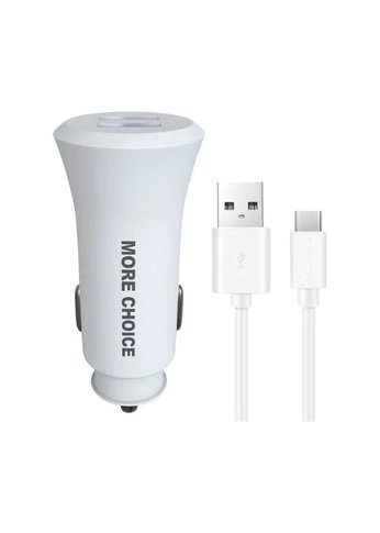 Автомобильное З/У More Choice AC23a 2USB 2.4A для Type-C White