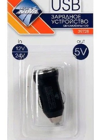 Автомобильное З/У Nova Bright для моб.устройств, USB-порт, 1000мА, LED индикатор, 12/24В 39728