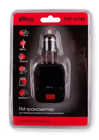 Автомобильный FM-модулятор Ritmix FMT-A745 черный SD BT USB