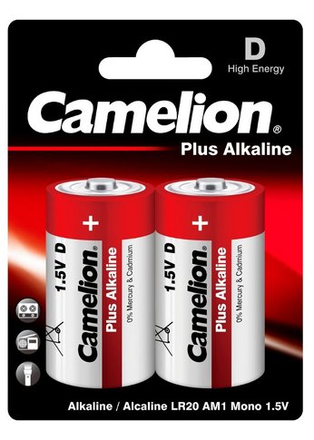 Батарейка Camelion Plus Alkaline LR20-BP2 D 20000mAh (2шт) блистер