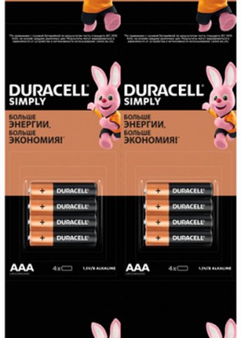 Батарейка Duracell Simply LR03-4BL MN2400 AAA (промо:4x4) (16шт)