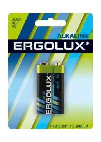 Батарейка Ergolux Alkaline 6LR61 BL-1 9V 600mAh (1шт) блистер
