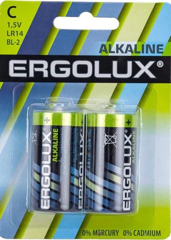 Батарейка Ergolux Alkaline LR14 BL-2 C 8450mAh (2шт) блистер