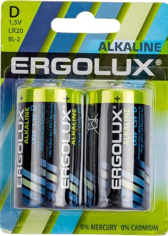Батарейка Ergolux Alkaline LR20 BL-2 D 21000mAh (2шт) блистер