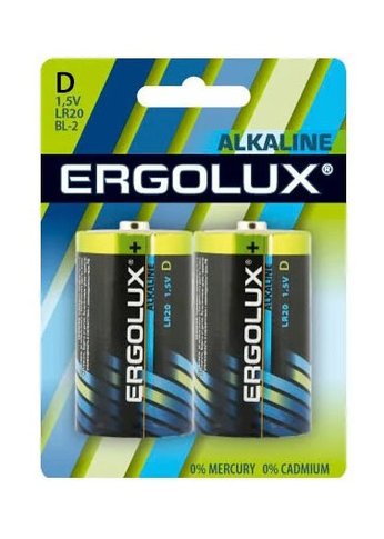 Батарейка Ergolux Alkaline LR20 BL-2 D 21000mAh (2шт) блистер