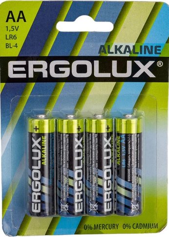 Батарейка Ergolux Alkaline LR6-BL4 AA 2800mAh (4шт) блистер