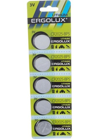 Батарейка Ergolux Lithium CR2025-BP5 CR2025 150mAh (5шт) блистер