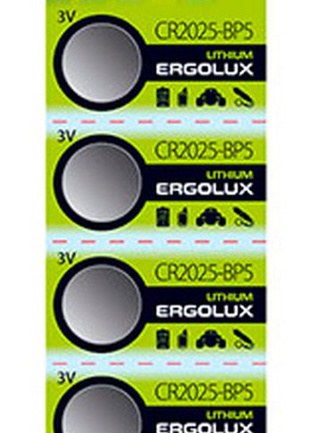 Батарейка Ergolux Lithium CR2025-BP5 CR2025 150mAh (5шт) блистер