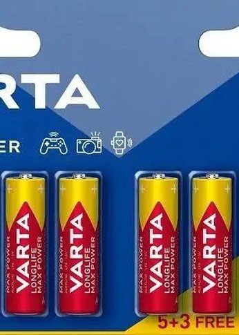 Батарейка Varta LongLife Max Power Alkaline LR6 BL5+3 AA (8шт) блистер
