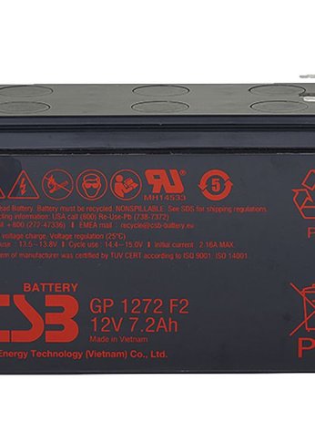 Батарея CSB серия GP, GP1272 (12V28W) , напряжение 12В, емкость 7Ач (разряд 20 часов), емкость 28 Вт/Эл при 15-мин. разряде до U кон. - 1.67 В/Эл при