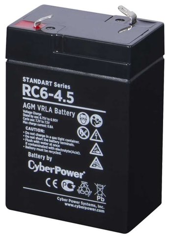 Батарея для ИБП CyberPower RC 6-4.5 6В/4,5Ач, клемма F1 (70х47х101мм (107мм); 0,75кг; Срок службы 6лет)