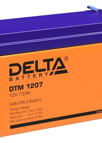 Батарея для ИБП Delta DTM 1207 12В/7,2Ач, клемма F2 (151х65х94мм (100мм); 2,4кг; Срок службы 6лет; Гарантия 1г)