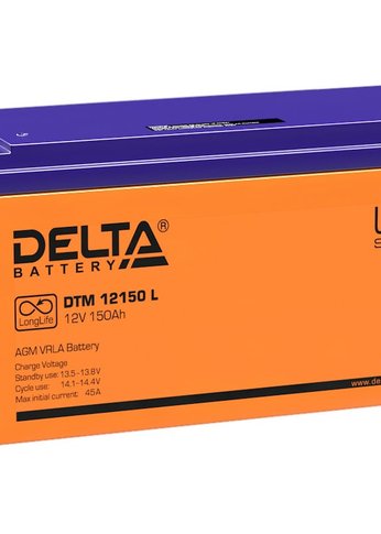 Батарея для ИБП Delta DTM 12150 L 12В/150Ач, клемма Болт М8 (482х170х240мм (240мм); 45кг; Срок службы 10-12лет; Г