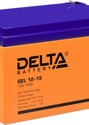 Батарея для ИБП Delta GEL 12-15 12В/15Ач, клемма F2 (151х98х96мм (100мм); 3,7кг; Срок службы 10-12лет; Гарантия 1