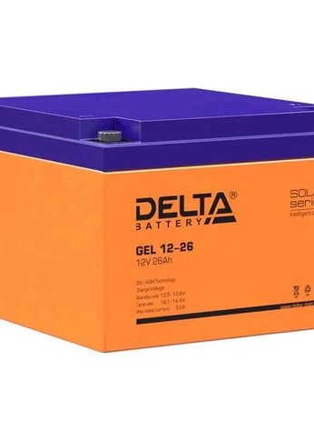 Батарея для ИБП Delta GEL 12-26 12В/26Ач, клемма Болт М6 (166х175х125мм (125мм); 8,1кг; Срок службы 10-12лет; Гар