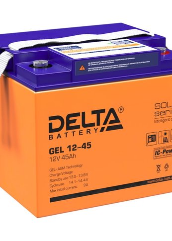 Батарея для ИБП Delta GEL 12-45 12В/45Ач, клемма Болт М6 (196х166х173мм (173мм); 14,1кг; Срок службы 10-12лет; Га