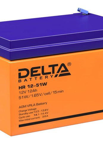 Батарея для ИБП Delta HR 12-51 W 12В/12Ач, клемма F2 (151х98х95мм (101мм); 3,8кг; Срок службы 8лет; Гарантия 1г)