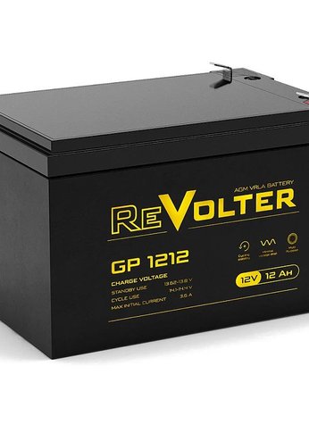 Батарея для ИБП Revolter GP 121212В,  емкость 12Ач, клемма F2 (151х98х95мм (96мм); Срок службы 5лет; Гарантия 1г)