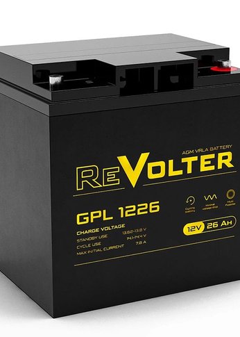 Батарея для ИБП Revolter GPL 122612В,  емкость 26Ач, клемма Болт М5 (166х126х174мм (175мм); Срок службы 10лет; Га