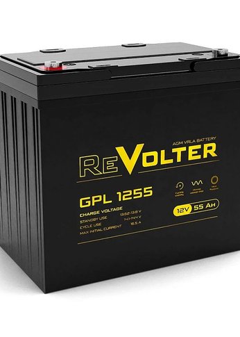 Батарея для ИБП Revolter GPL 125512В,  емкость 55Ач, клемма Болт М6 (230х140х207мм (208мм); Срок службы 10лет; Га