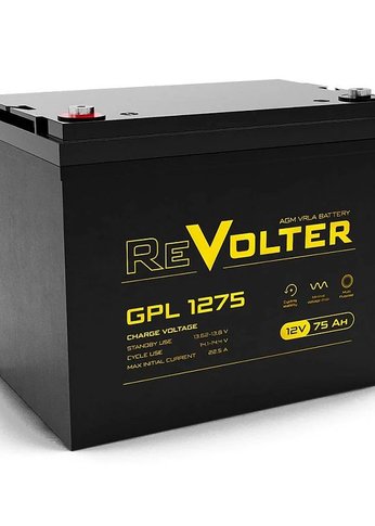 Батарея для ИБП Revolter GPL 127512В,  емкость 75Ач, клемма Болт М6 (260х167х212мм (213мм); Срок службы 10лет; Га