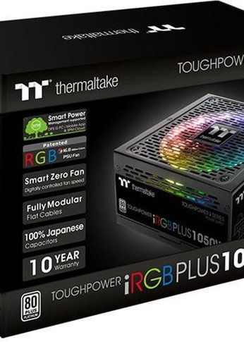 Блок питания 1050W ATX Thermaltake Toughpower iRGB Plus 80+ platinum 24+2x(4+4) pin APFC 140mm fan color LED 12xSATA Cab Manag RTL