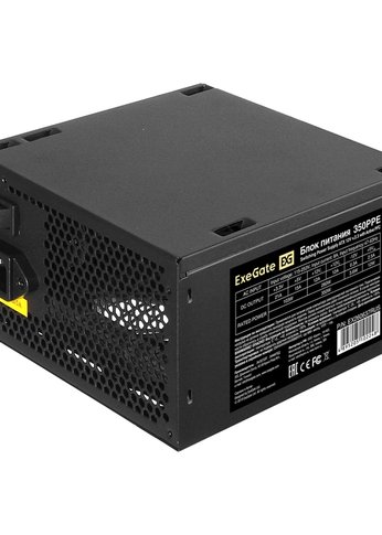 Блок питания 350W ATX Exegate EX260637RUS 350W Exegate 350PPE, ATX, black, APFC, 12cm, 24p+4p, PCI-E, 5*SATA, 3*IDE, FDD