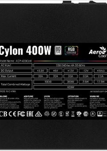 Блок питания 400W ATX Aerocool CYLON 400 80+ (24+4+4pin) APFC 120mm fan color 4xSATA RTL