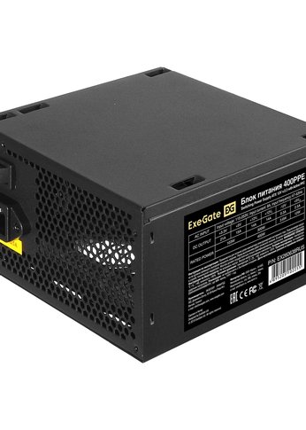 Блок питания 400W ATX Exegate 400PPE (ATX, APFC, PC, КПД 80% (80 PLUS), 12cm fan, 24pin, (4+4)pin, PCIe, 5xSATA, 3xIDE, black, каб (EX260638RUS-PC)