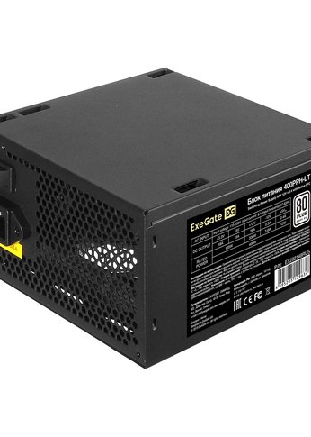 Блок питания 400W ATX Exegate 80 PLUS® 400PPH-LT-OEM (ATX, APFC, КПД 82% (80 PLUS), 12cm fan, 24pin, (4+4)pin, PCIe, 5xSATA, 3xID (EX292148RUS-OEM)