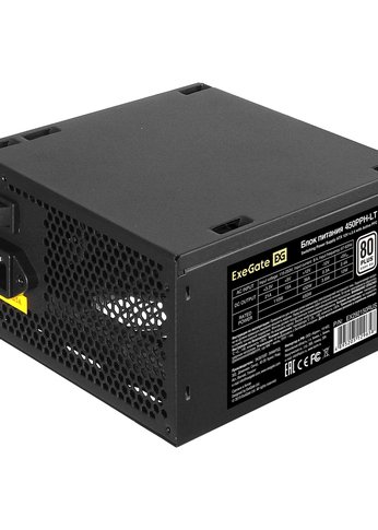 Блок питания 450W ATX Exegate 80 PLUS® 450PPH-LT (ATX, APFC, КПД 82% (80 PLUS), 12cm fan, 24pin, (4+4)pin, PCIe, 5xSATA, 3xIDE, RTL (EX292150RUS-S)