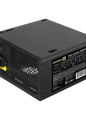 Блок питания 500W ATX Exegate 500PPE, ATX, black, APFC, 12cm, 24p+(4+4)p PCI-E, 3*IDE, 5*SATA, FDD (EX260641RUS)