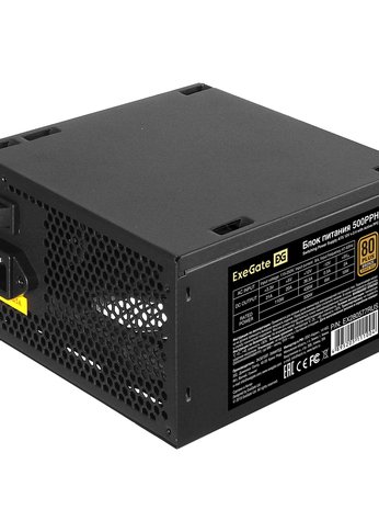 Блок питания 500W ATX Exegate 500PPH-OEM, 80+Bronze, ATX, black, APFC, 12cm, 24p, (4+4)p, 5*SATA, 3*IDE (EX280577RUS-OEM)