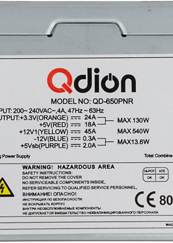 Блок питания 650W ATX Qdion Q-DION QD650-PNR 80+ 80+ (24+4+4pin) APFC 120mm fan 5xSATA