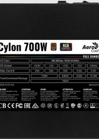 Блок питания 700W ATX Aerocool CYLON 700 80+ (24+4+4pin) APFC 120mm fan color 5xSATA RTL