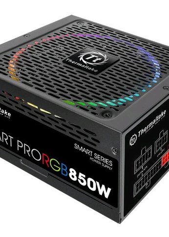 Блок питания 850W ATX Thermaltake SMART PRO RGB 80+ bronze (24+4+4pin) APFC 140mm fan color LED 9xSATA Cab Manag RTL