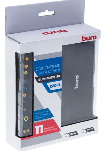 Блок питания Buro BUM-0051K120 автоматический 120W 12V-20V 11-connectors 6A 1xUSB 2A от бытовой электросети LED индикатор